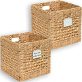 Water Hyacinth Storage Baskets Set of 2, 12 Inch Woven Cube Bins for Shelves and Cubby Organizer, Wicker Baskets for Blankets Towels and Toys, Seagrass Bins for Closet, Nursery and Living Room by SOKFARM