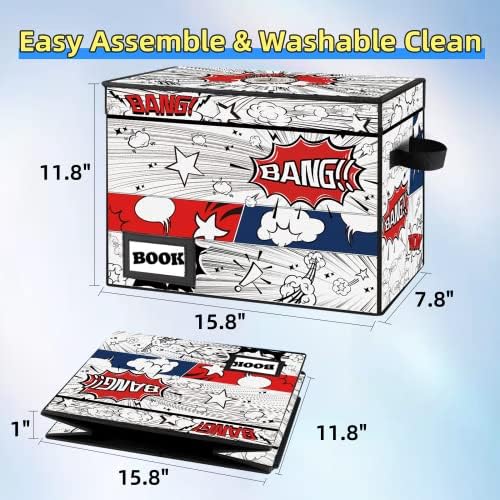 10 Pack Comic Book Storage Box, 15.8" X 7.8" X 11.8", Heavy Duty Collapsible Holds 160-180 Comic Book Bin Container Holder Shelf (Cartoon Clock) - Image 4