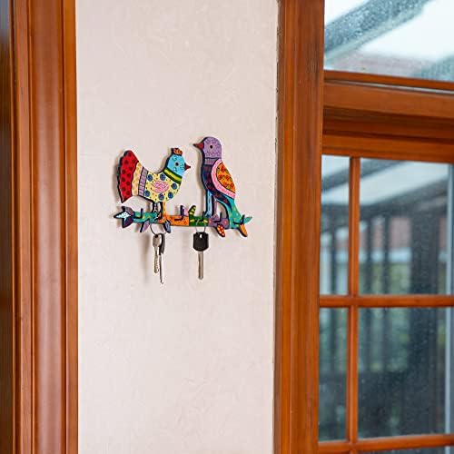 EMANUEL Yair Decorative Key Holder for Wall with Hand-Painted Colourful Birds | Lazer-Cut Steel Unique Home Decor - Image 2