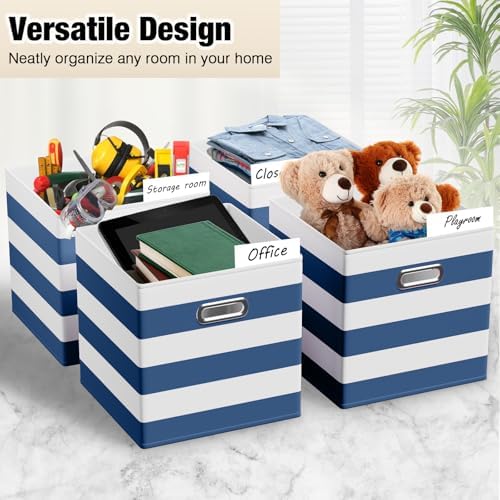 CroBlissful 11 Inch 6 Pcs Fabric Storage Cubes with Handle, Blue and White - Image 4