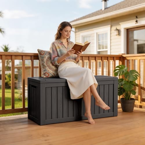 Outdoor Deck Storage Box, 90 Gallon Deck Box,Lockable Patio Storage Bench - Image 6