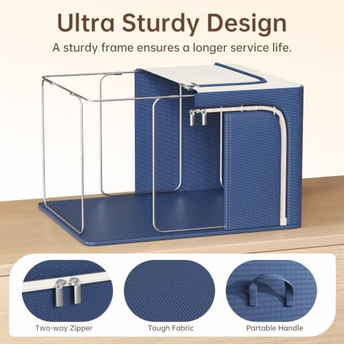 Clothes Storage Bins, 3 Openings, 66L, Navy Blue - Image 6