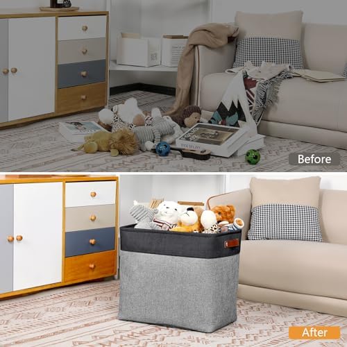 DULLEMELO Grey Storage Baskets for Organizing 3 Pack Fabric Shelf Baskets for Gifts Empty Large Storage Organizer for Closet,Clothes,Toys,Bedroom (Black&Grey) - Image 7