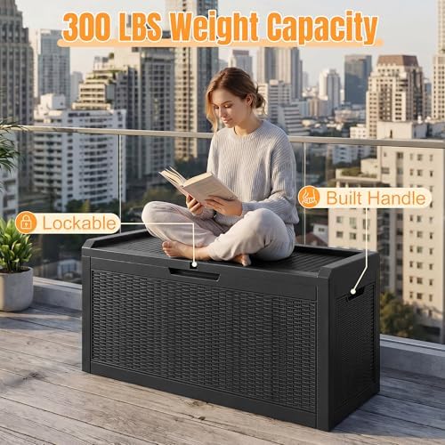 Outdoor Storage Box,100 Gallon Waterproof Resin Patio Deck Box - Image 6