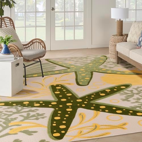 Nourison Home Aloha Indoor/Outdoor Green Yellow 10' x 14' Area Rug, Easy Cleaning, Non Shedding, Bed Room, Living Room, Dining Room, Backyard, Patio, Deck (10x14) - Image 5