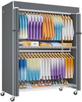 ULIFHOME P8C Max Heavy Duty Clothes Rack（With Extended Width Design） Rolling Clothing Racks for Hanging Clothes with Lockable Wheels，51.2" W x 15.8" D x 80.5" H，Load 800LBS，White Rack with Grey Cover by UlifHome