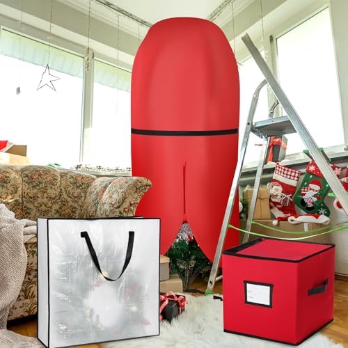 SATINIOR 6 Pcs Christmas Tree Storage Bag Set, Ornament Box, Red, 9 ft - Image 5