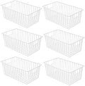 Freezer Baskets Organizer, Refrigerator Metal Wire Storage Divider, Household Container Bins with Handles for Kitchen, Pantry, Cabinet, Closets - Pearl White (6, 16in x 10in x 5.5in) by lonpute