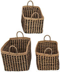 Creative Co-Op Hand-Woven Seagrass Baskets with Handles, Black & Natural, Set of 3 (Each One Will Vary) by Unknown