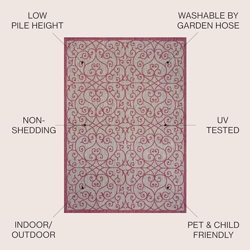 Eyely Filigree Weave Area Rug 8X10 Lt Gray/Fuchsia, Indoor Outdoor Rug - Image 4