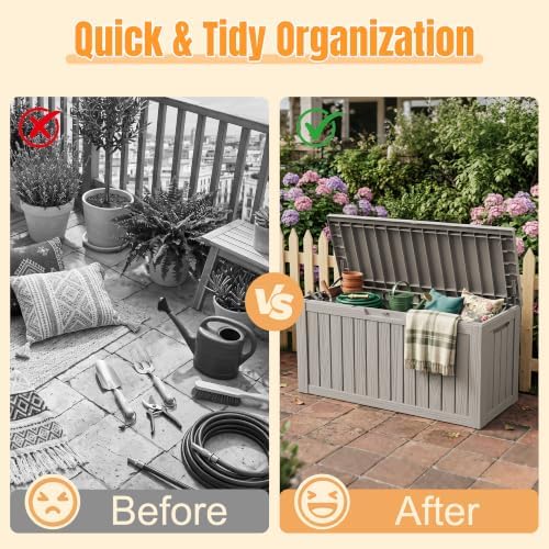 Outdoor Storage Box,140 Gallon Waterproof Resin Deck Box with Support Rod - Image 4