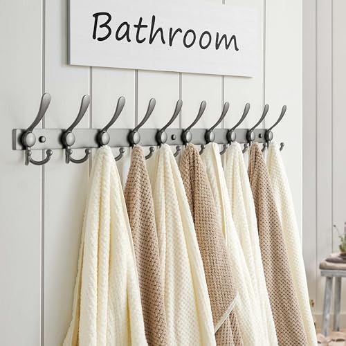 Dseap Coat Rack Wall Mount 37 Inch, Heavy Duty 12-Gauge Base vs Flimsy 1mm, Double-Thick Solid Anti-Snap Hooks, 16” Stud-Mount, Stainless Steel 10-Hook Hanger for Closet Entryway, Grey - Image 5