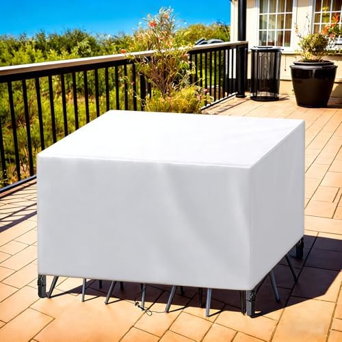 Patio Furniture Cover Rectangle 80"(L) x 56"(W) x 40"(H), Custom Heavy Duty 420D Waterproof Outdoor Cover with Drawstring & Buckles for Table Chair Garden, Silver - Image 7