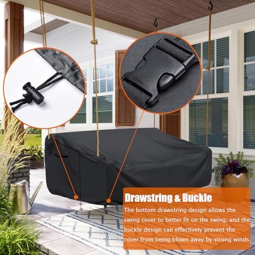 Porch Swing Cover Waterproof Outdoor Hanging Swing Cover Tear resistant All WeatherProof Patio Furniture Covers (Black, 85x45x(32-24)inch) (85x45x(32-24)inch) - Image 5
