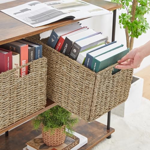 Vagusicc Wicker Storage Basket, Set of 2 Hand-Woven Storage Baskets for Organizing, Small Wicker Basket for Toilet Paper, Foldable Large Cube Storage Organizer Basket Bins for Shelves (Sea Grass) - Image 4