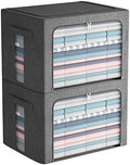 FHSQX 2 Pack Clear Window Storage Bins Large Foldable Fabric Storage Bins Boxes for Clothes Stackable Organizer Set with Carrying Handles19.7X 15.7X 12.6 Inches by FHSQX