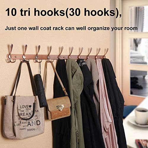 WEBI Coat Rack Wall Mount,37 5/8" Long Coat Hanger Wall,Coat Hooks Wall Mounted,16" Hole to Hole,10 Triple Hooks for Hanging Jacket,Clothes,Hats,Antique Copper - Image 3