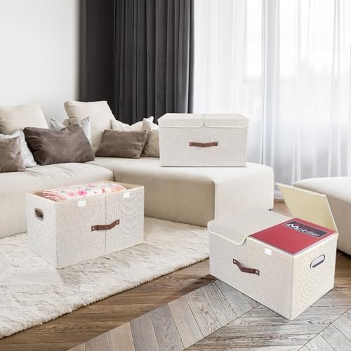 TYEERS Extra Large Collapsible Storage Bins with Lids and Compartments, Washable, Fabric Storage Boxes, 21.7x13x11.8 inches, 3 Pack, Beige - Image 7