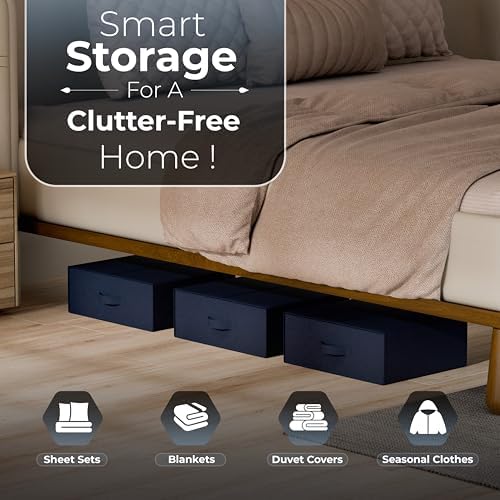 TIMBLE Bed Sheet Organizers & Storage, 10 Pack for King, Queen & Large Sheet Sets, Closet Organizer for Linens, Clothes, Blankets & Bedding, Foldable Fabric Bins with Handle, Name Tag & Window (Navy) - Image 5