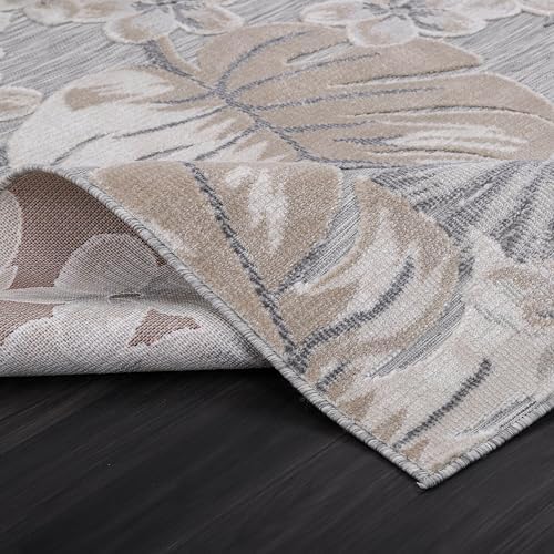 Luul Home Floral Indoor Outdoor Rugs 8x10 Large Area Rug for Living Room, Patio Decor, Kitchen, and Entryway Rug, Washable Stain Resistant Outside Carpet Beige 8 x 10 - Image 3