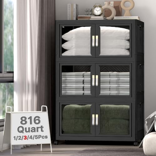 816QT Stackable Storage Bins with Lids, 204Gal Foldable Storage Cabinets by VNVTO