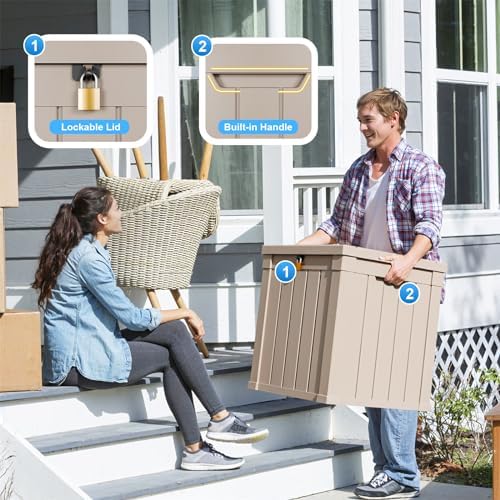 Vixzen 50 Gallon Deck Boxes Outdoor Waterproof, Resin Lockable Storage Box for Patio Cushions Storage Furniture, Garden Tools, Pool Supplies, Weatherproof and UV Resistant (Grey, 50 Gallon) - Image 5