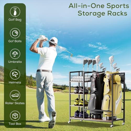 Wooden Golf Bag Storage Stand, Farmhouse Style Sports Equipment Organizer, Garage Organizer for Golf Equipment, Clubs, Balls and Accessories - Image 5