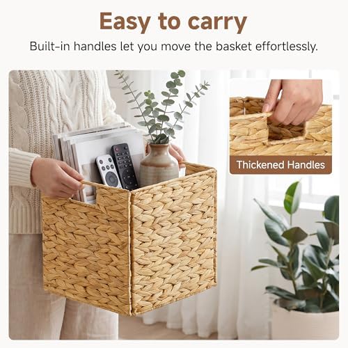 StorageWorks 10.5 inch Wicker Storage Baskets, Handwoven Wicker Basket for Organizinng, Foldable Water Hyacinth Square Storage Cubes, Natural, 4Pack - Image 3