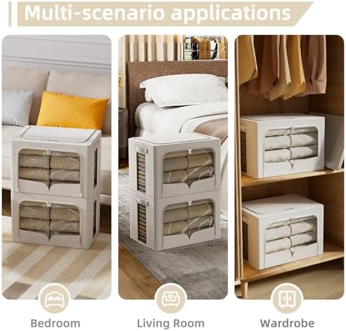 FHSQX 3 Pack Clothes Storage Bins, Cream White, 16.5x12.2x12.2inch - Image 2