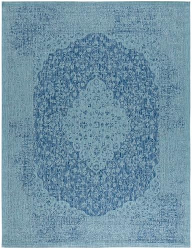 SAFAVIEH Washable Rug Outdoor Courtyard Collection - 9' x 12', Navy & Aqua Blue, Non-Shedding & Easy Cleaning, Ideal for Patio, Backyard, Mudroom (CY8720-39421) - Image 2