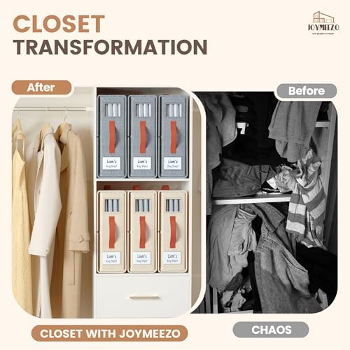 Bed Sheet Organizers, Foldable Linen Closet Storage, 6 Pack, Beige - Image 4