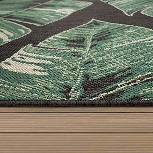 Paco Home Tropical Outdoor Rug Jungle Leaves Design for Patio in Black Green, Size: 4' x 5'7" - Image 3