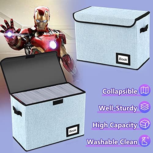 10 Pack Comic Book Storage Box 15.8" X 7.8" X 11.8", Collapsible Holds 160-180 Comic Book Organizer Heavy Duty Bin Container Holder Shelf (Blue) - Image 5