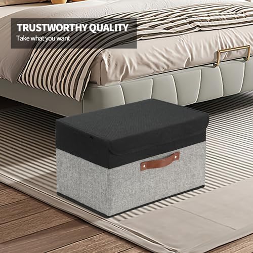 SAMORADREA 8 Pack Linen Foldable Storage Box Containers Fabric Bins with Lids Storage Baskets for Shelves Drawers, Desktop, Closet, Classroom, Office, Bedroom, Home, Garage (Black&Grey) - Image 4