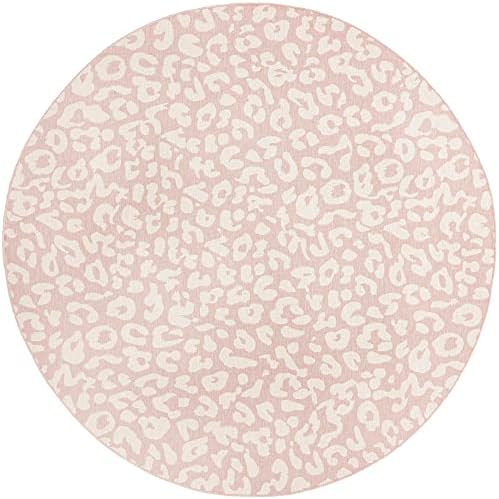 Unique Loom Outdoor Safari Collection Area Rug - Leopard (10' Round, Pink Ivory/Ivory) - Image 2