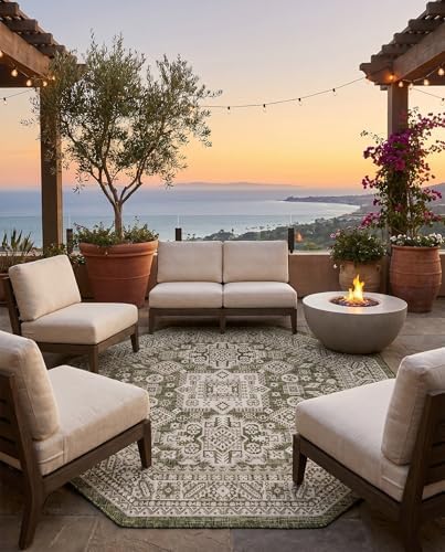 Rugs.com - Outdoor Aztec Rug – 5 Ft Octagon Green Indoor/Outdoor Rug – Weather-Resistant Flatweave for Patios, Decks, and Porches - Image 4