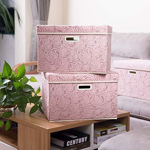 PRANDOM Large Foldable Storage Boxes with Lids [5-Pack] Fabric Decorative Storage Bin Cubes Organizer Containers Baskets with Cover Handles for Bedroom Closet Nursery Pink 17.7x11.8x11.8 Inch - Image 2