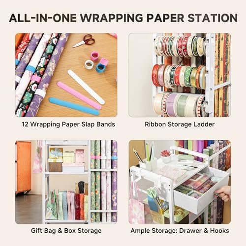 Aquzee Wrapping Paper Storage, Rolling Gift Wrap Station - Image 4