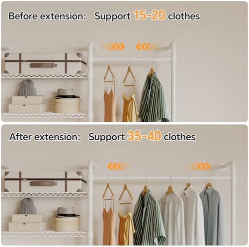 Higeego W4 Wall Mounted Clothes Rack, Industrial Pipe Clothing Rack, White - Image 4