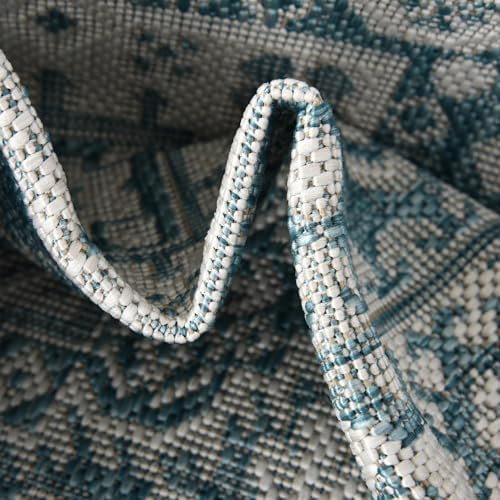 Rugs.com - Outdoor Aztec Rug – 8 Ft Runner Aqua Washable Indoor/Outdoor Rug – Weather Resistant Flatweave for Patios, Decks, Porches, and Outdoor Walkways - Image 7