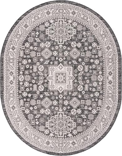 Rugs.com - Outdoor Aztec Rug – 7' 10 x 10' Oval Charcoal Gray Indoor/Outdoor Rug – Weather Resistant for Patios, Decks, and Porches - Image 3