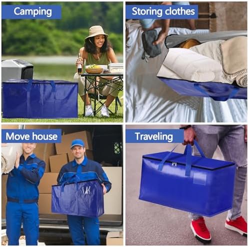 12 Pack Waterproof Moving Storage Bags, 100 lbs Extra Large Heavy Duty Totes with Reinforced Handles & Strong Zippers, Reusable Moving Box Alternative for Packing Moving Household Storage, 95L, Blue - Image 6