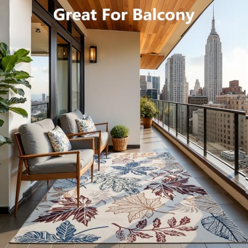 UKISS Washable Outdoor Rug Carpet，Non Slip Portable Outdoor Patio Rugs，5' x 8' Indoor Outdoor Mats，Leaves Large Area Rugs Mats for Patio，Picnic,RV,Backyard, Deck, Balcony, Porch, Beach - Image 3