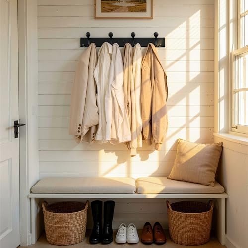 SKOLOO 12 Hooks Wall Mounted Coat Rack, 24 Inch Modern Coat Hanger for Entryway, Bathroom, Garage, Lightweight with 16 Inch Stud Spacing Design, Matte Black - Image 2