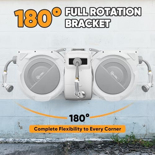 Retractable Garden Hose Reel, 5/8 in x 110FT Heavy Duty Auto Hose Reel Wall Mounted, Upgraded UV Resistant with 10 Pattern Nozzle, Any Length Lock & Slow Return System, 180°Swivel Bracket, Light Grey - Image 5