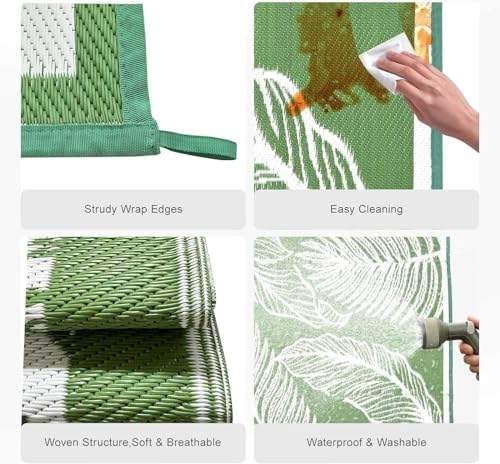 wikiwiki Outdoor Rug, 9x18ft Waterproof Reversible Mat Indoor Outdoor Rugs Carpet, Small Area Rug Plastic Straw Rug for Patio Deck Balcony Pool RV Camping Beach Picnic, Green, Rugscape Series - Image 6