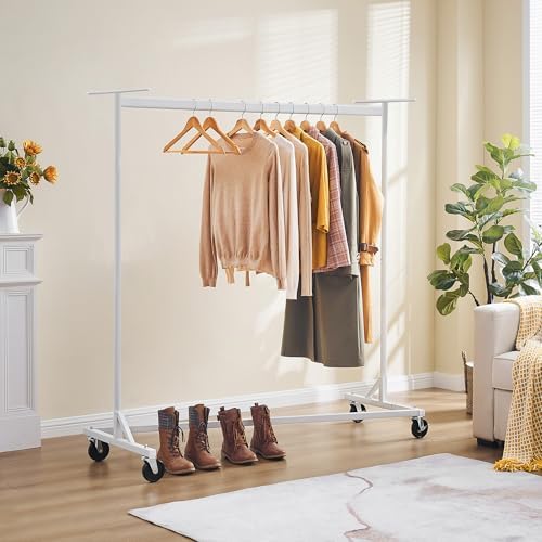 Hoctieon Z Clothes Rack with Cover, Metal Heavy Duty Clothing Rack, Rolling Garment Rack with Wheels, with Dustproof Cover Waterproof Protector, with 2 Durable Zippers, for Hanging Clothes, White - Image 2