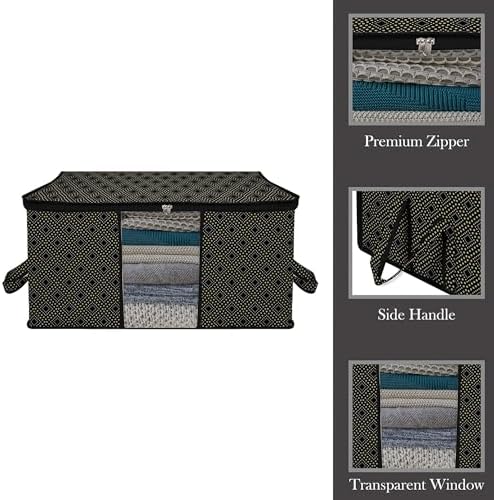Kuber Industries (Pack of 6) Underbed Storage Bag | Golden-Dot | Large Blanket Organizer | Clothing Storage Bag | Clear Window & Handle Storage Bag | Kambal Storage Bag | Black - Image 5