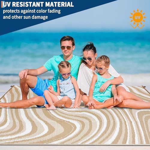 Garvee Porch Rugs Outdoor Waterproof 8x10 Outdoor Camping Rug, Light Brown - Image 6