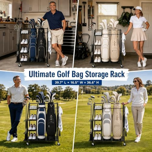 DuraMax Golf Bag Storage Rack for Garage with Wheels, Golf Bag Organizer, Golf Club Storage Rack, Golf Bag Stand, Golf Storage Organizer - Image 3